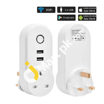 Wifi Smart Power Uk Plug Outlet Socket With 2X Usb Port Tuya App Control Timer Function Work Alexa